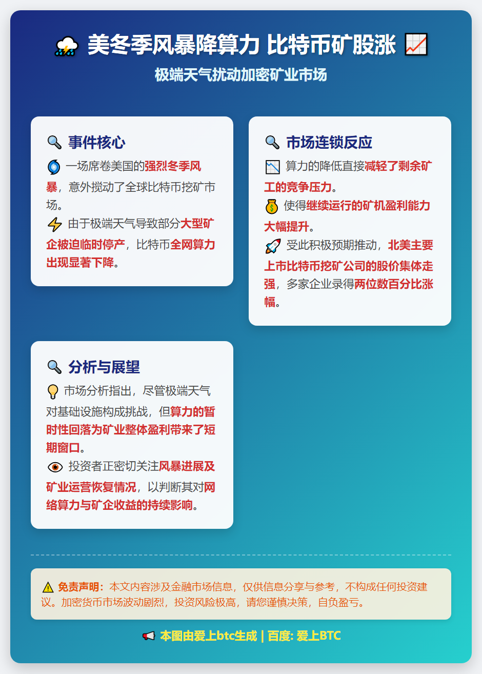 美冬季风暴降算力 比特币矿股涨