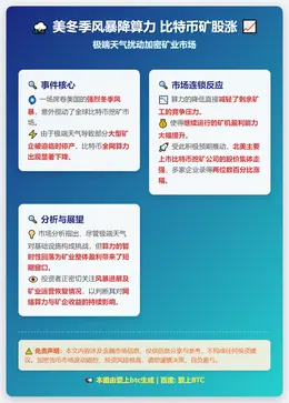 美冬季风暴降算力 比特币矿股涨