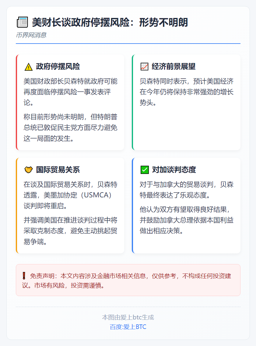 美财长谈政府停摆风险：形势不明朗