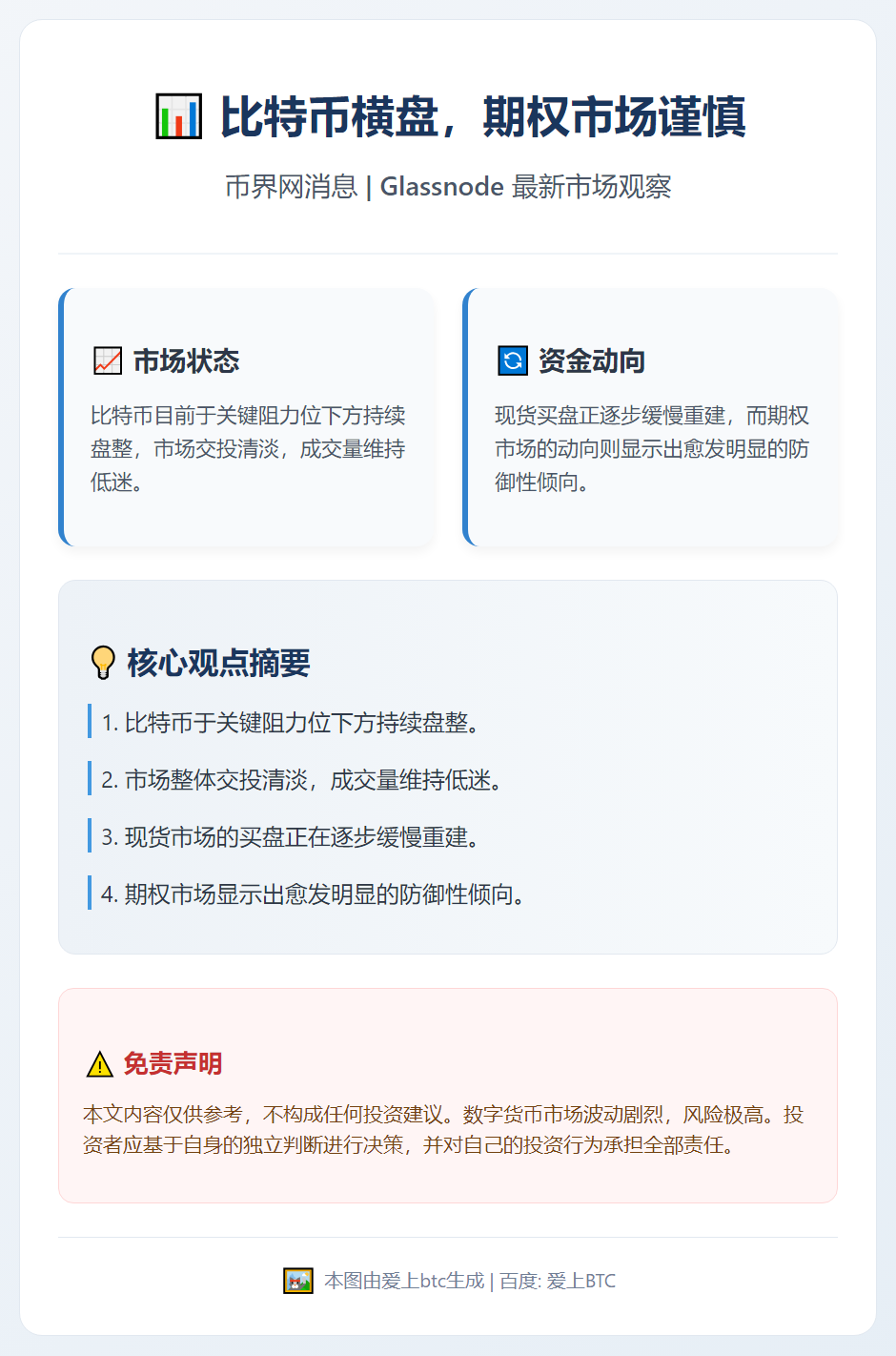 比特币横盘，期权市场谨慎