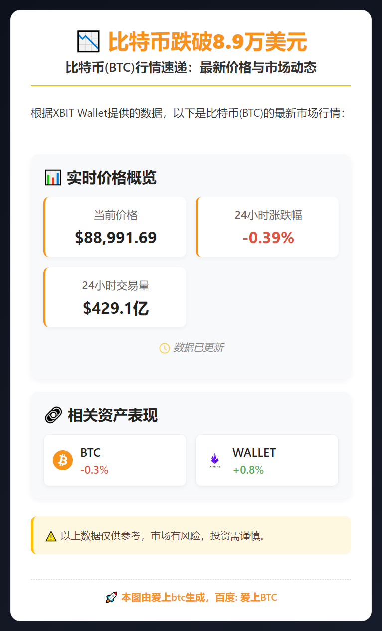 比特币跌破8.9万美元
