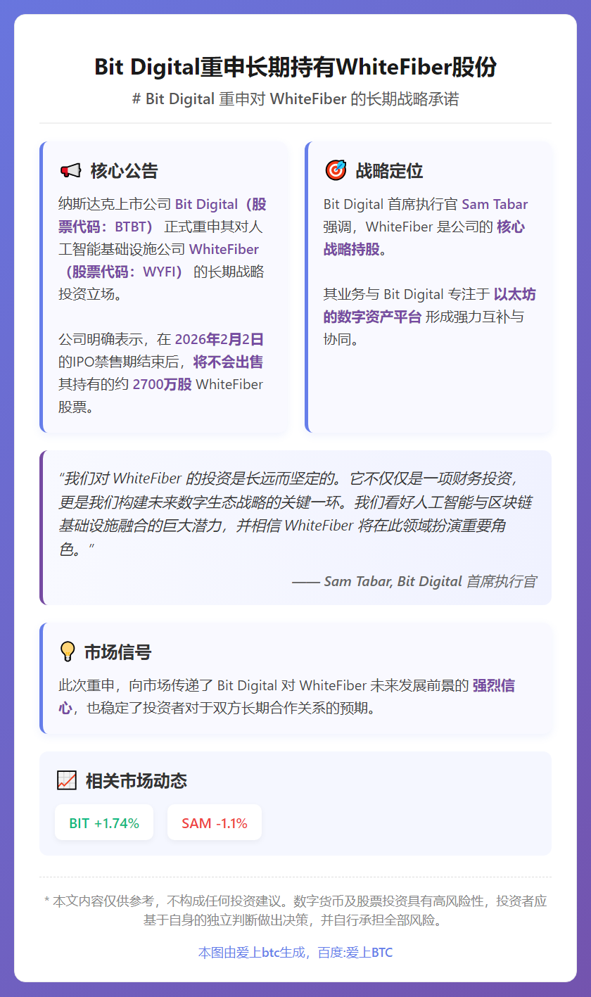 Bit Digital重申长期持有WhiteFiber股份