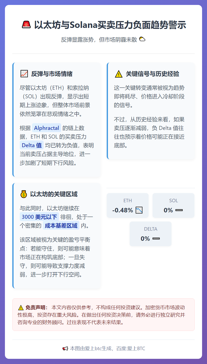 以太坊与Solana买卖压力负面趋势警示