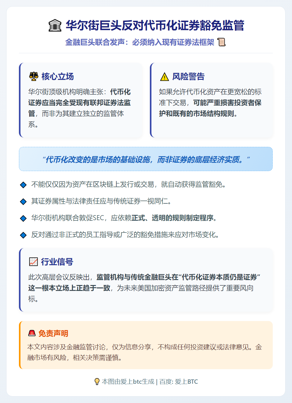 华尔街巨头反对代币化证券豁免监管