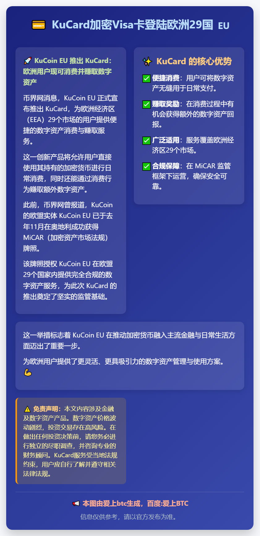 KuCard加密Visa卡登陆欧洲29国