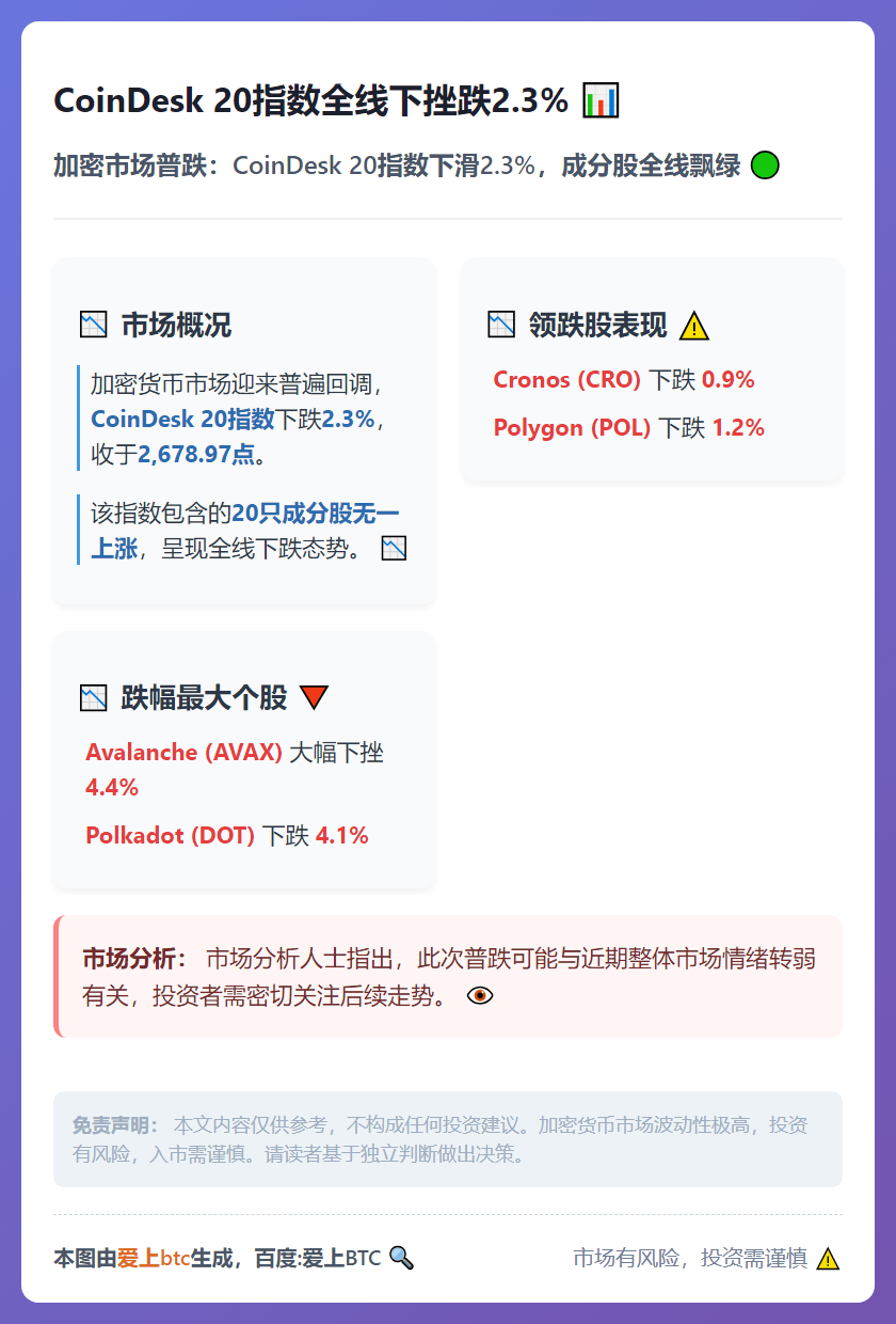 CoinDesk 20指数全线下挫跌2.3%