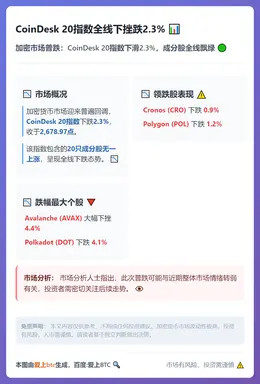 CoinDesk 20指数全线下挫跌2.3%