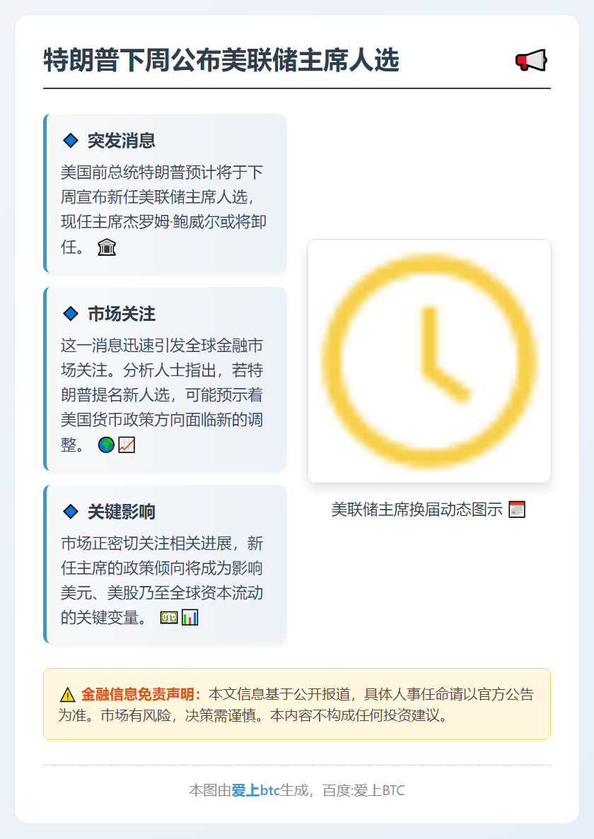 特朗普下周公布美联储主席人选