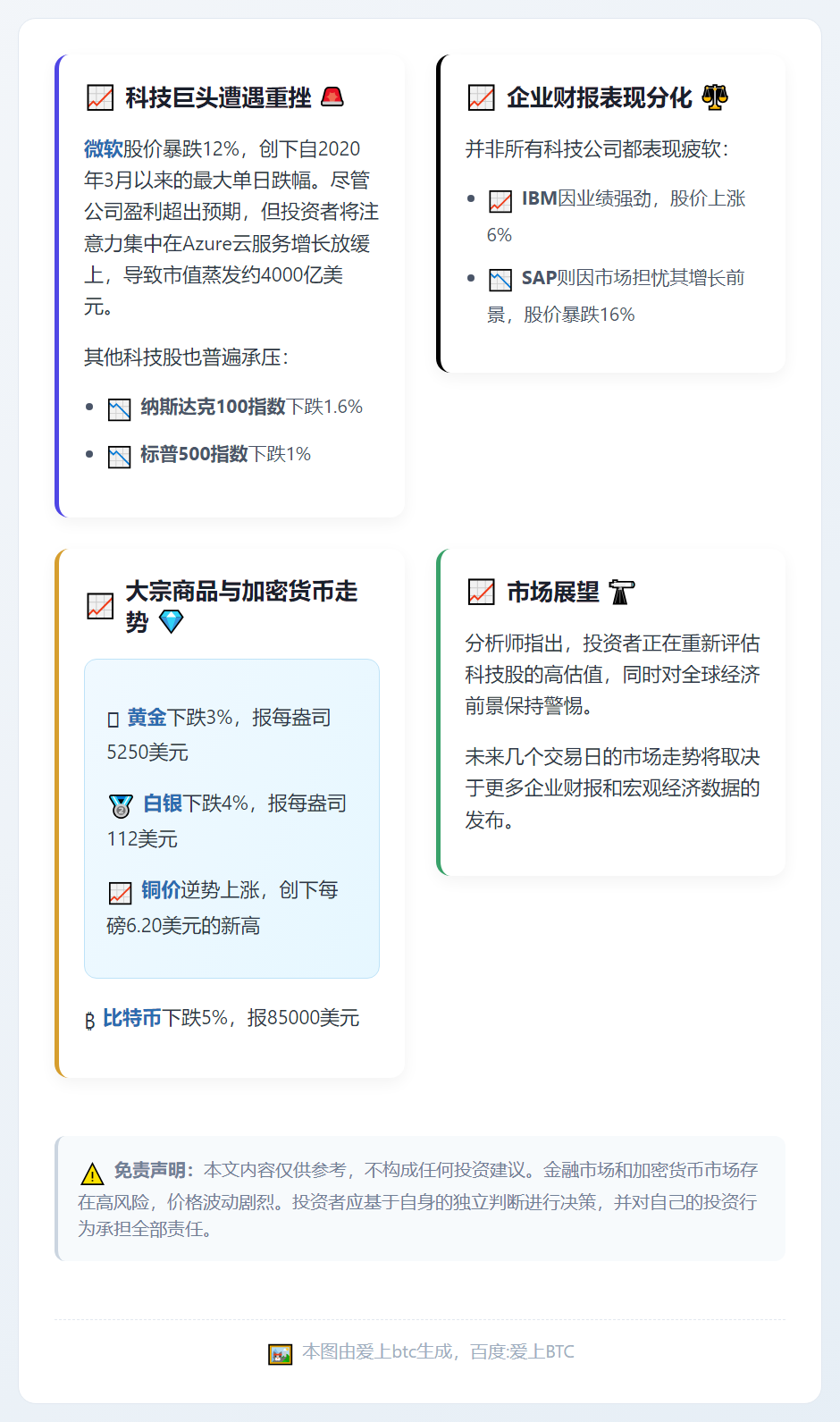 微软股价创年内最差表现，比特币跌5%：周四市场影响因素