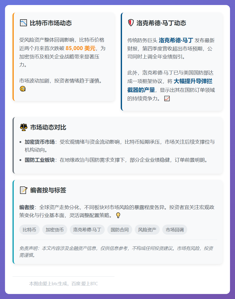 比特币下跌 洛克希德马丁获五角大楼合同