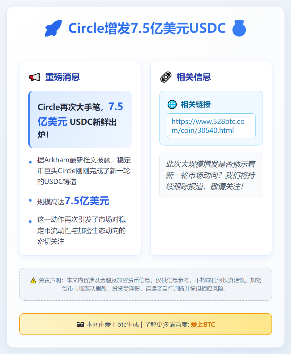 Circle增发7.5亿美元USDC