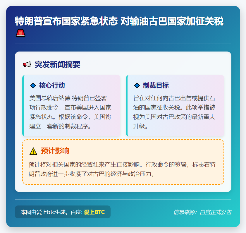 特朗普宣布国家紧急状态 对输油古巴国家加征关税