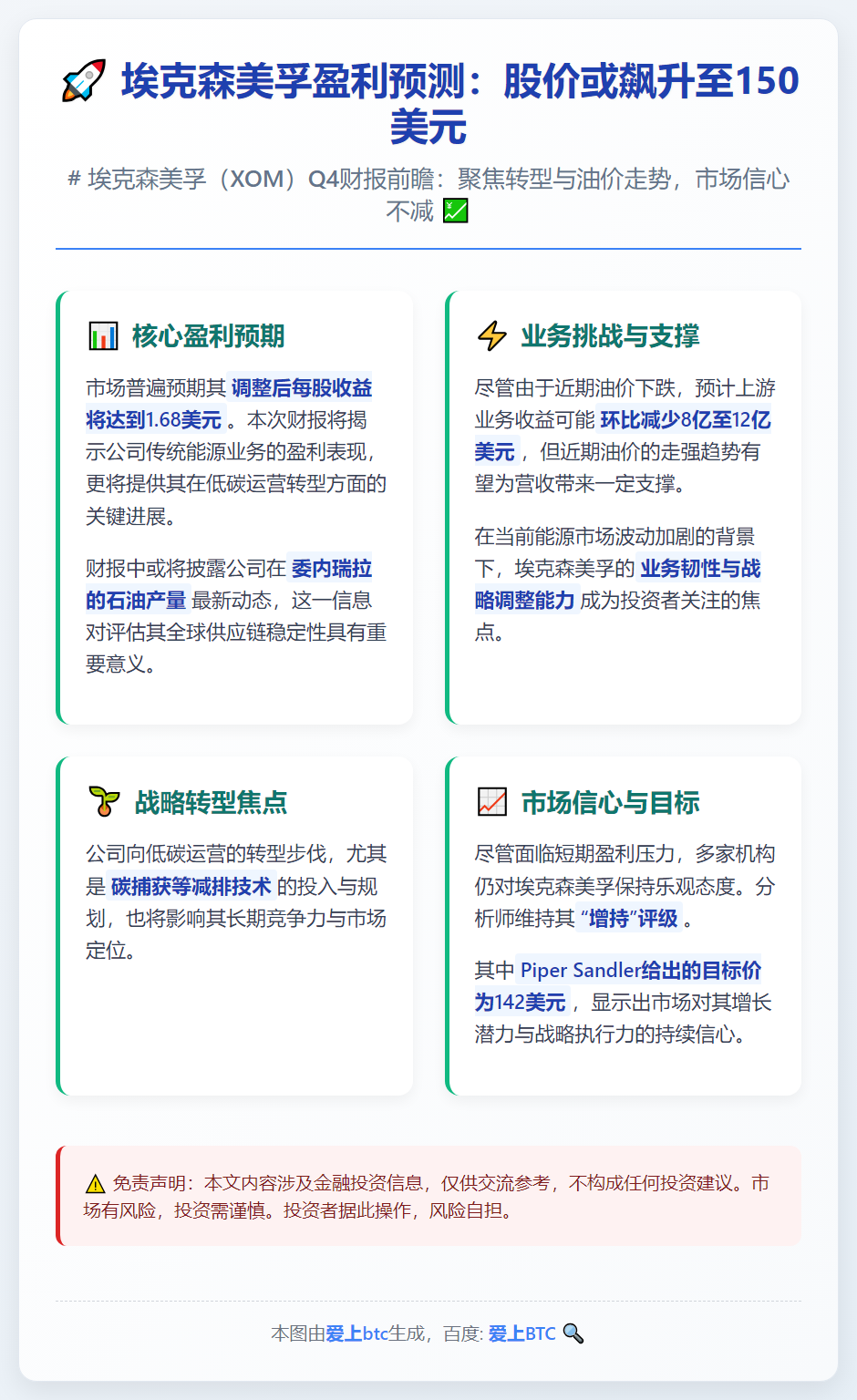 埃克森美孚盈利预测：股价或飙升至150美元