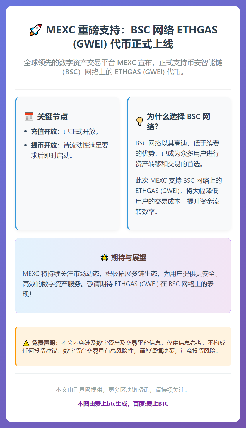 MEXC 支持 BSC 网络 GWEI
