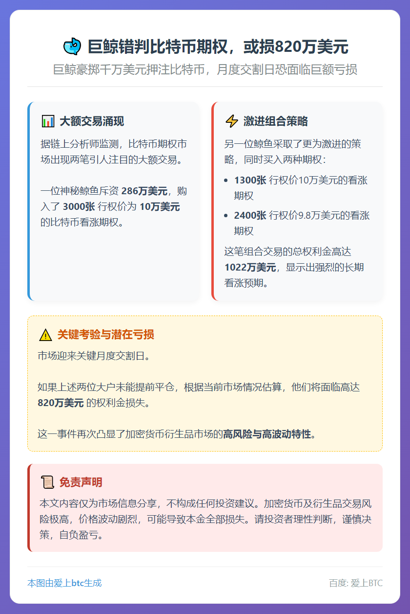 巨鲸错判比特币期权，或损820万美元