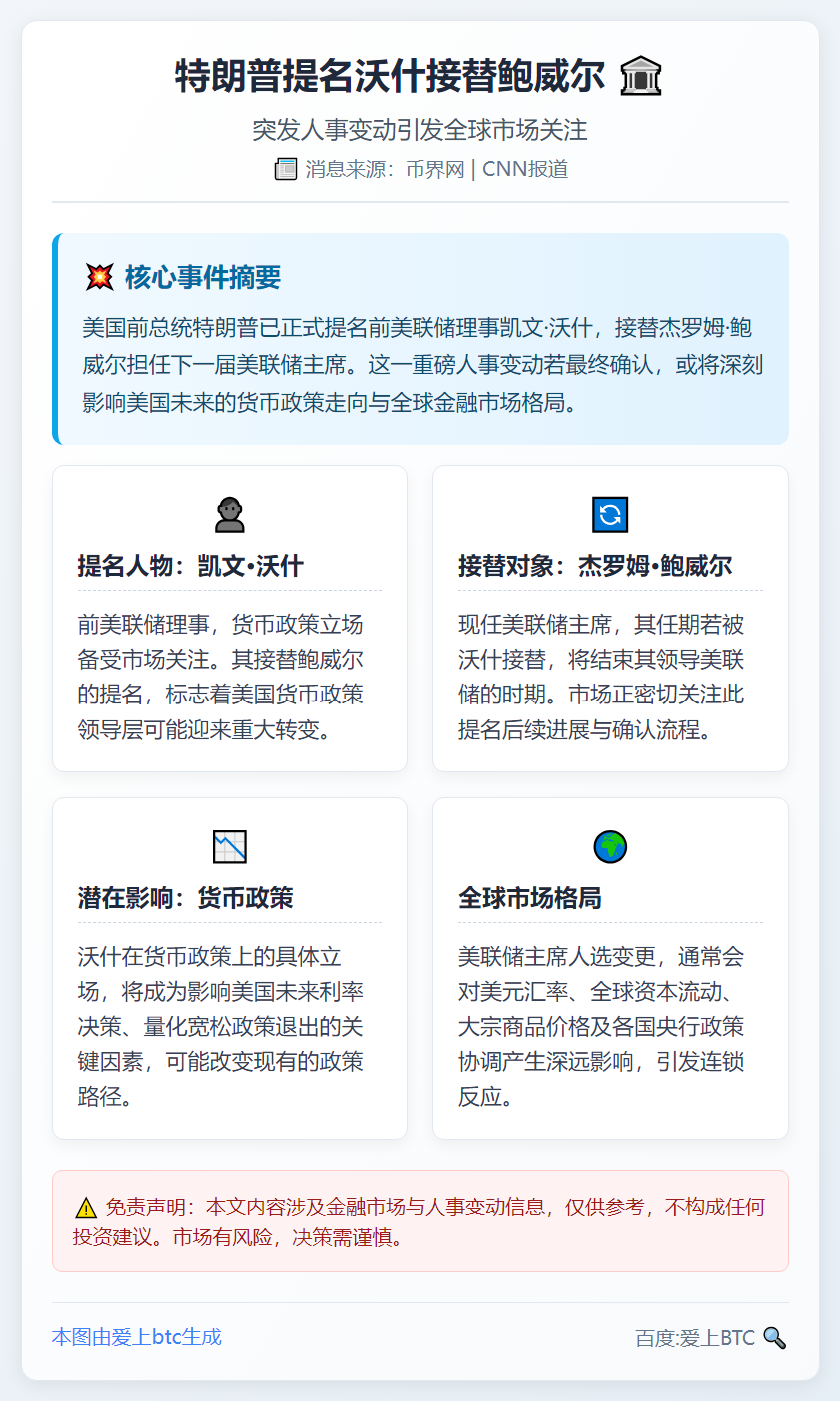 特朗普提名沃什接替鲍威尔