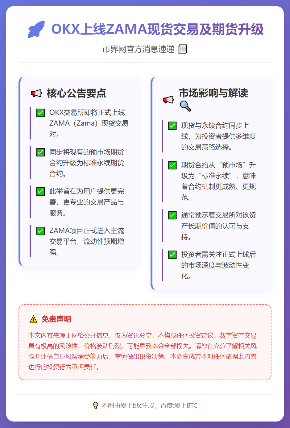 OKX上线ZAMA现货交易及期货升级