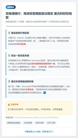 劳埃德银行：鹰派标签难敌政治现实 美元利好恐短暂