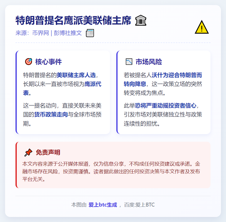 特朗普提名鹰派美联储主席