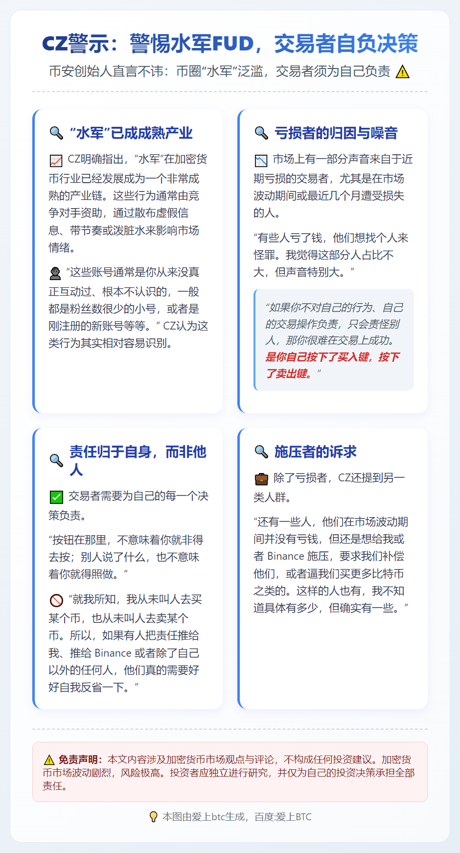 CZ警示：警惕水军FUD，交易者自负决策