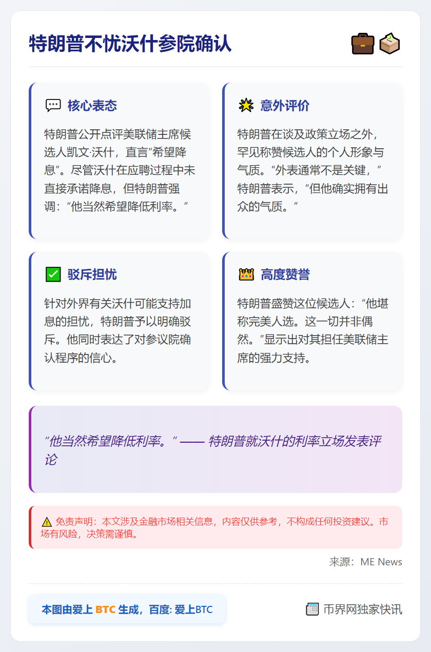 特朗普不忧沃什参院确认