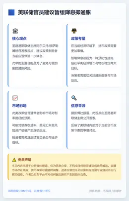 美联储官员建议暂缓降息抑通胀