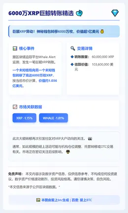 6000万XRP巨鲸转账精选