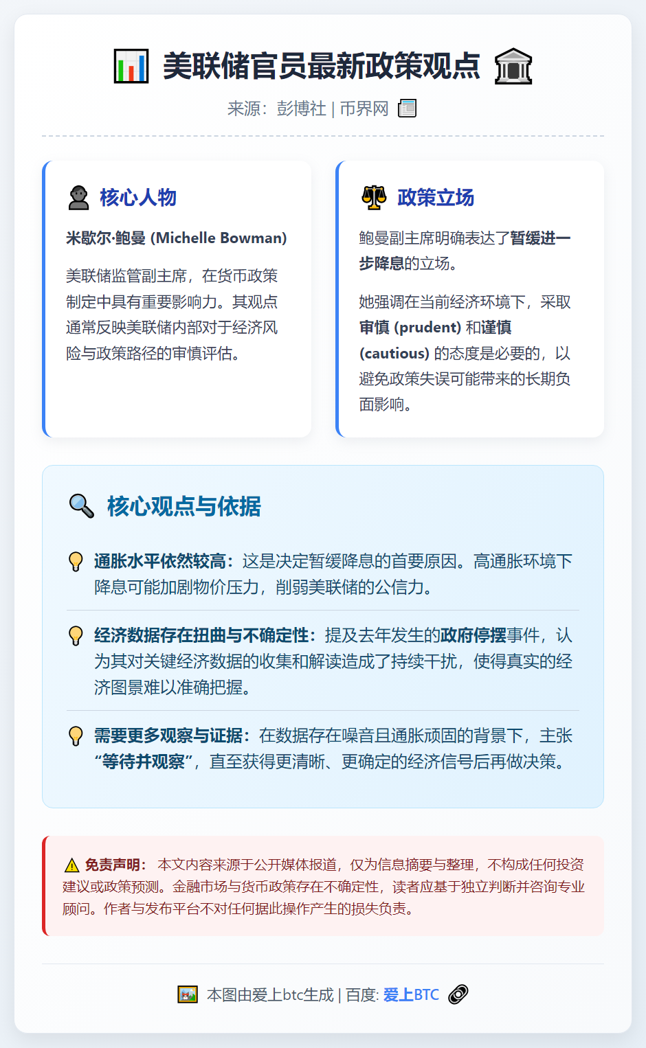 鲍曼：通胀高企需谨慎降息