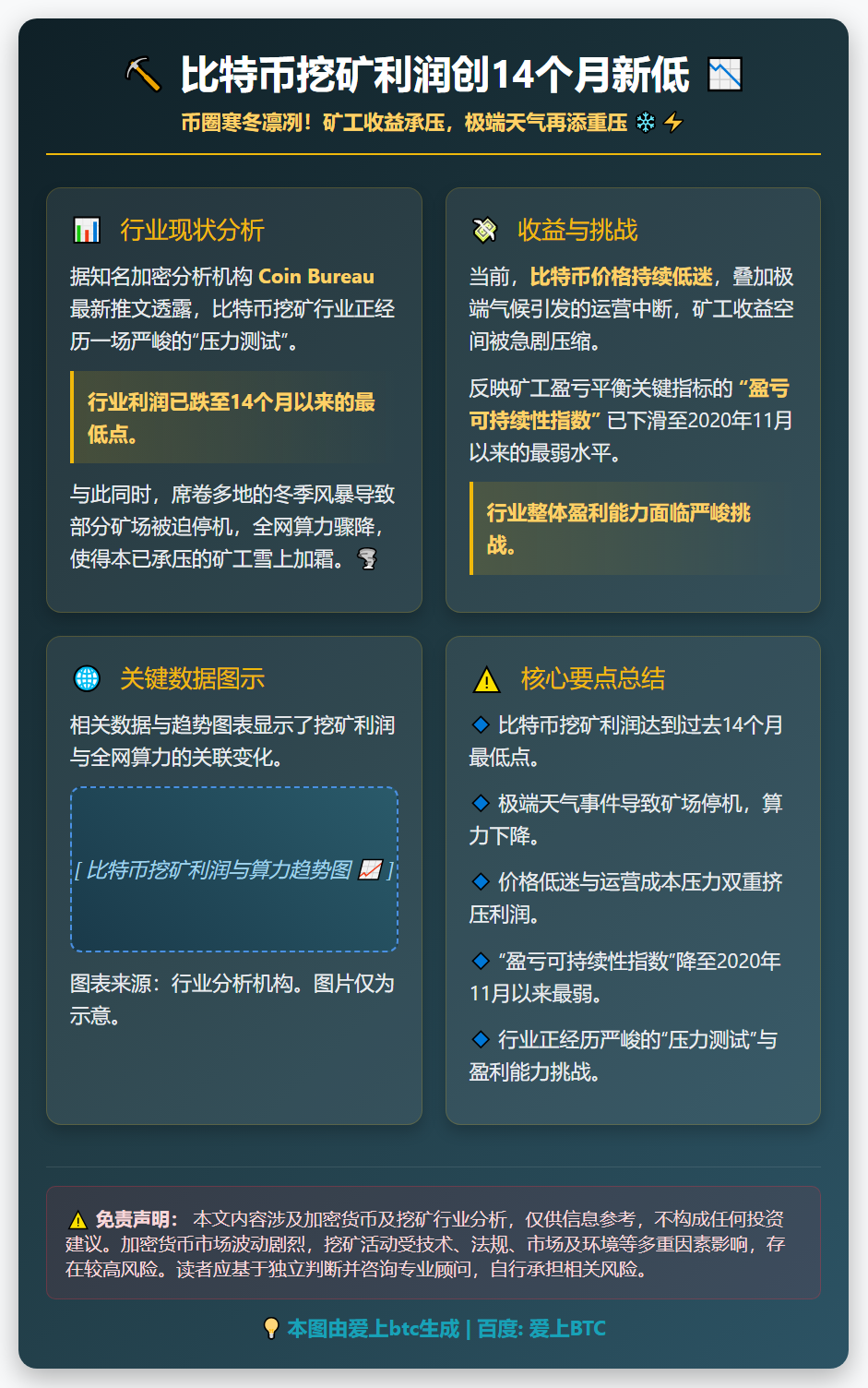比特币挖矿利润创14个月新低