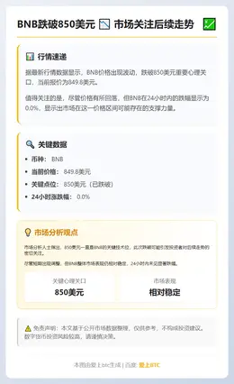 BNB跌破850美元