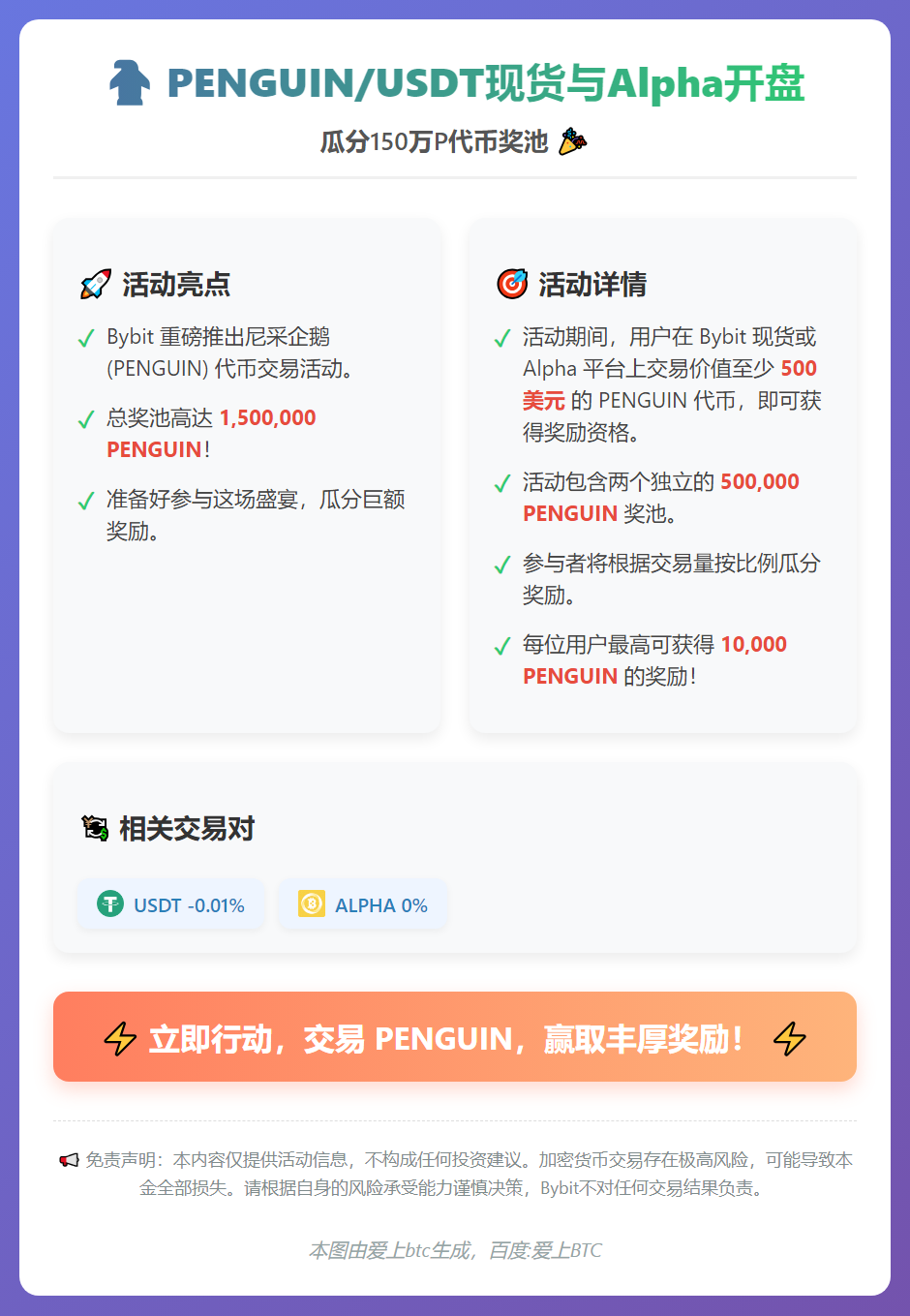 PENGUIN/USDT现货与Alpha开盘：瓜分150万P