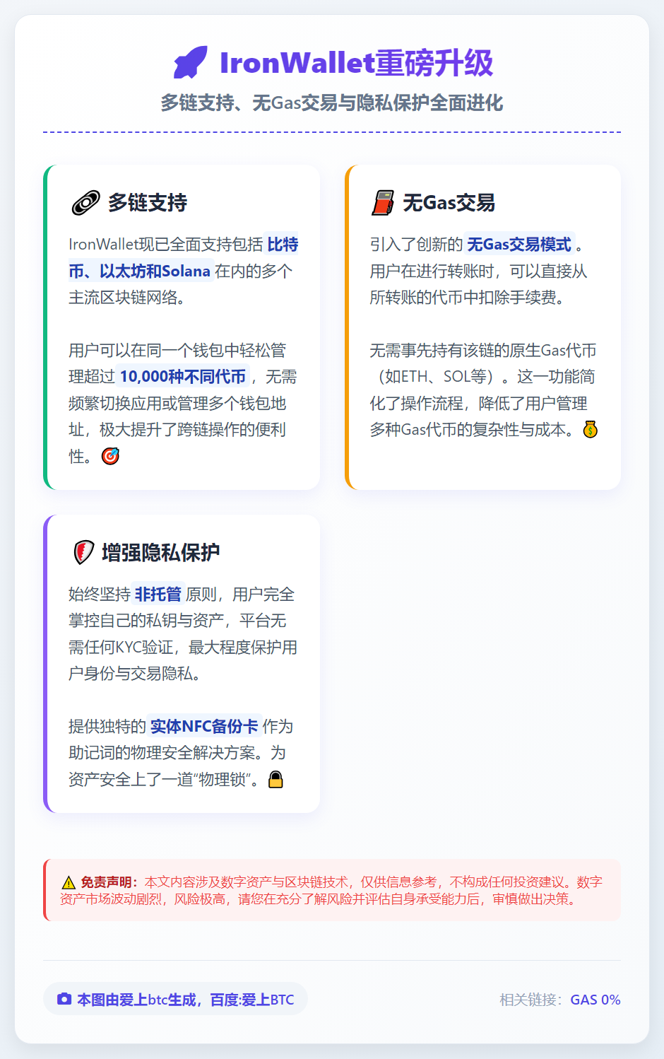 IronWallet推多链钱包，免Gas费交易