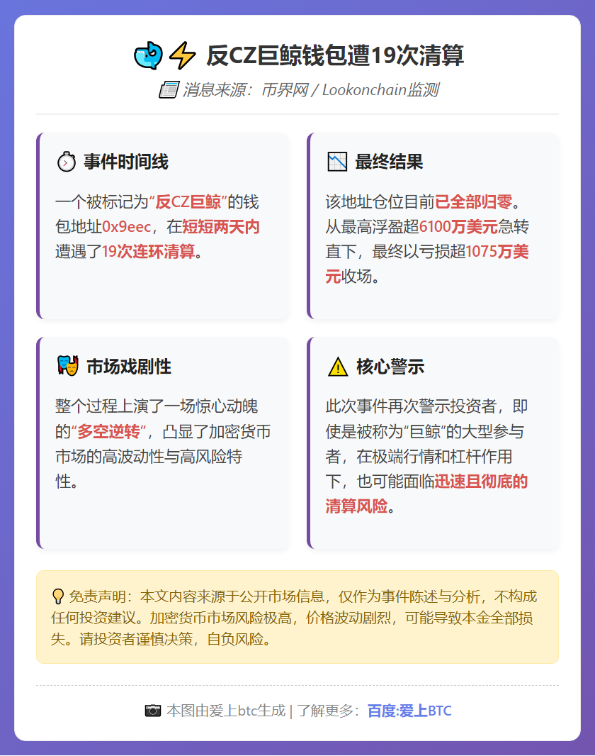反CZ巨鲸钱包遭19次清算
