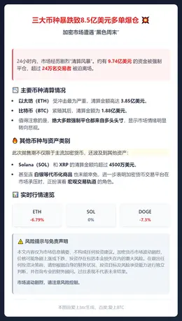 三大币种暴跌致8.5亿美元多单爆仓