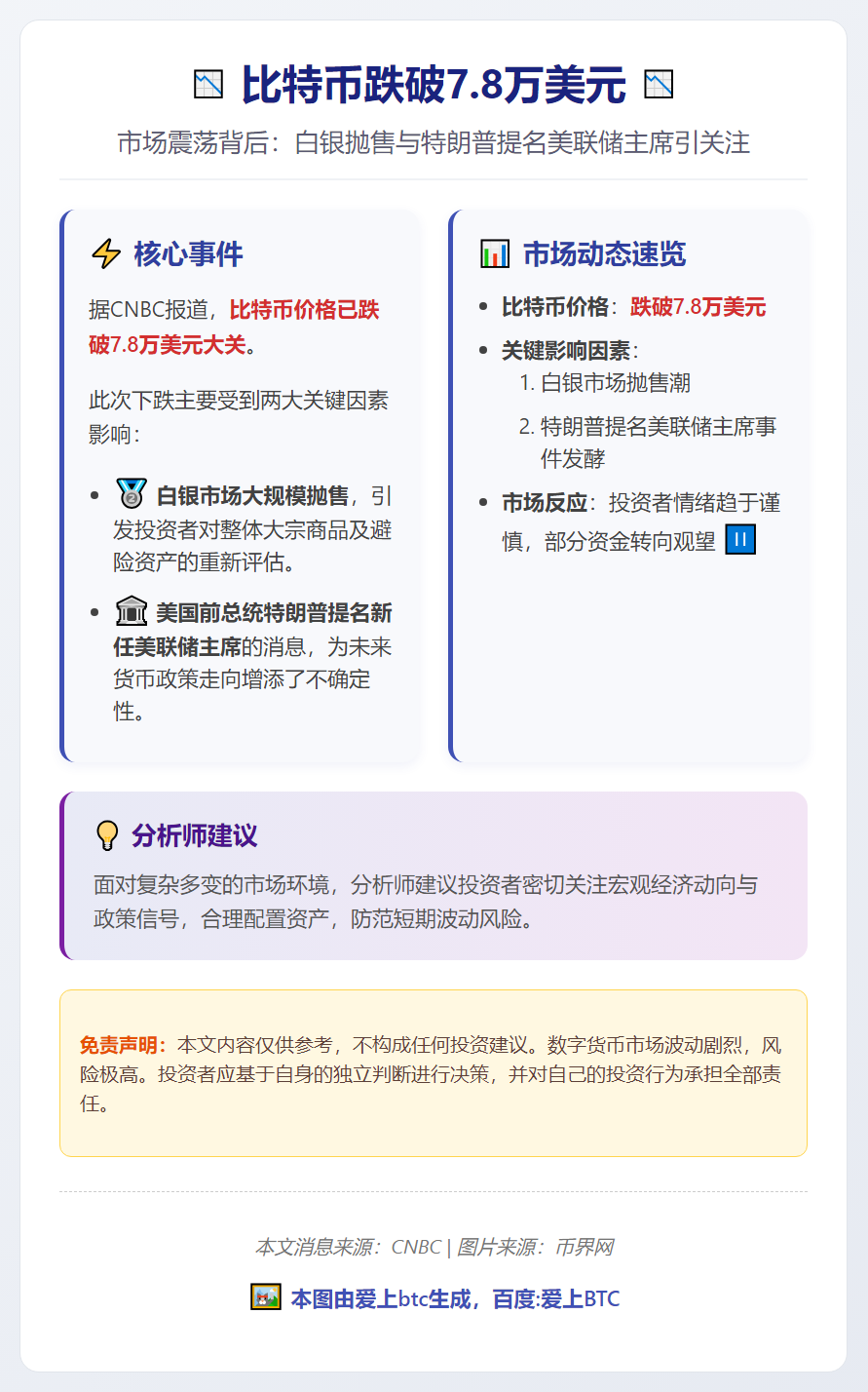 比特币跌破7.8万美元