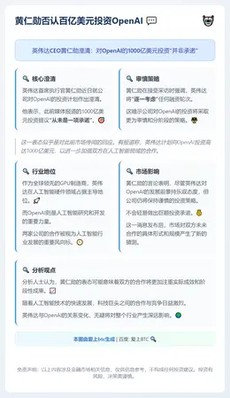 黄仁勋否认百亿美元投资OpenAI
