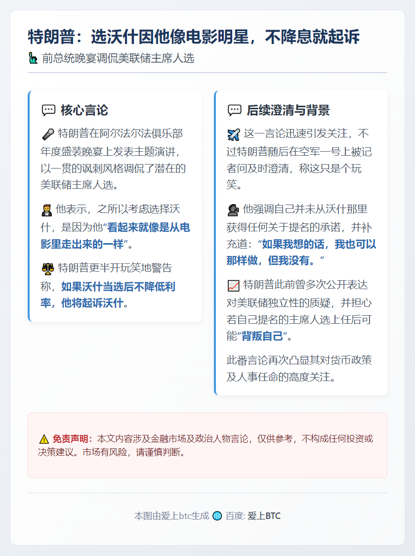 特朗普：选沃什因他像电影明星，不降息就起诉
