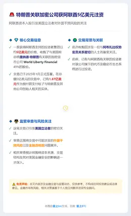特朗普关联加密公司获阿联酋5亿美元注资