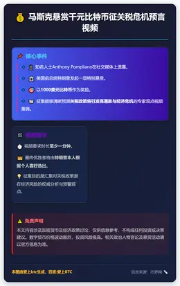 马斯克悬赏千元比特币征关税危机预言视频