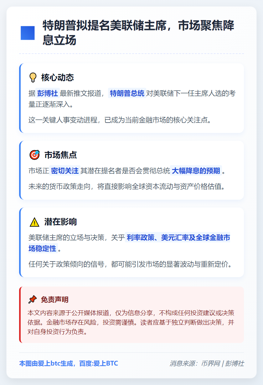 特朗普拟提名美联储主席，市场聚焦降息立场