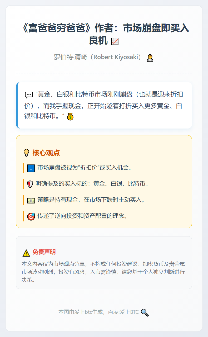 《富爸爸穷爸爸》作者：市场崩盘即买入良机
