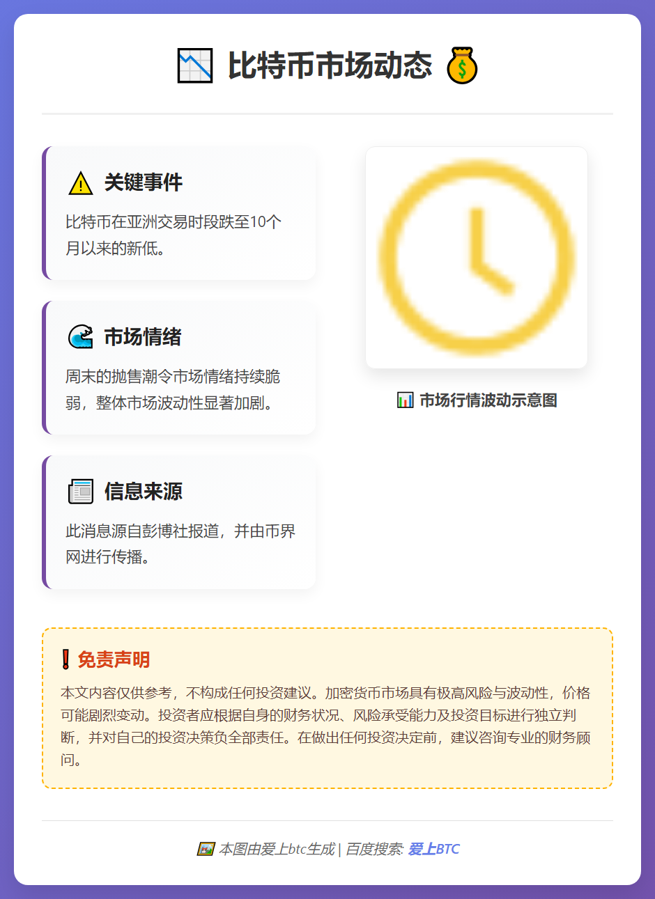 比特币跌至10个月新低