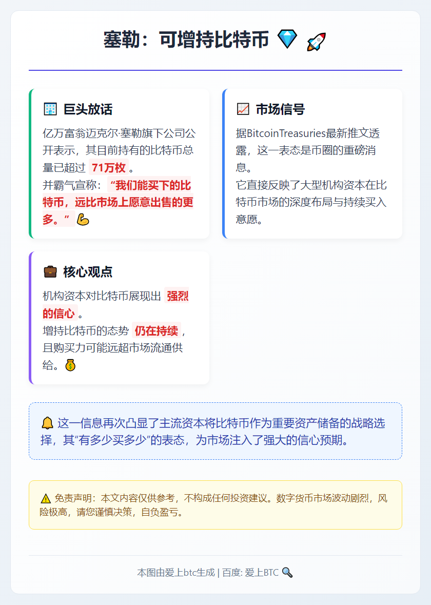 塞勒：可增持比特币