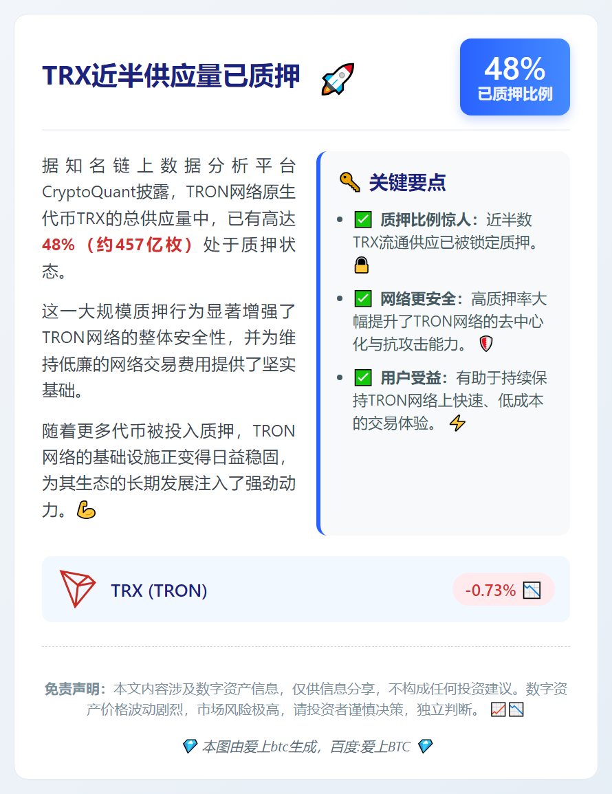 TRX近半供应量已质押