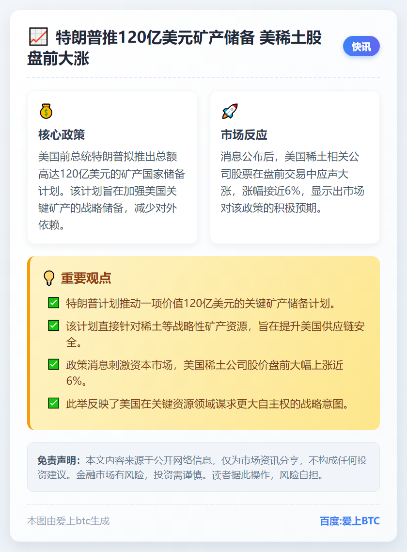 特朗普推120亿美元矿产储备 美稀土股盘前大涨