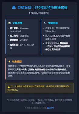 Coinbase机构转出670枚BTC
