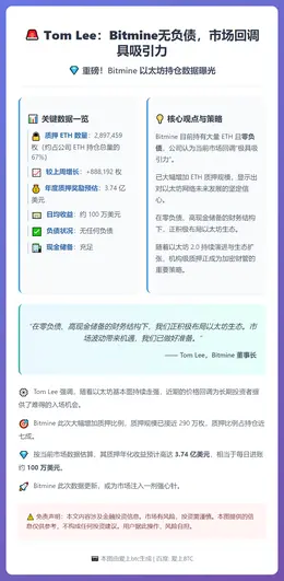 Tom Lee：Bitmine无负债，市场回调具吸引力