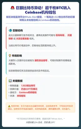 1022枚比特币大额转入Coinbase