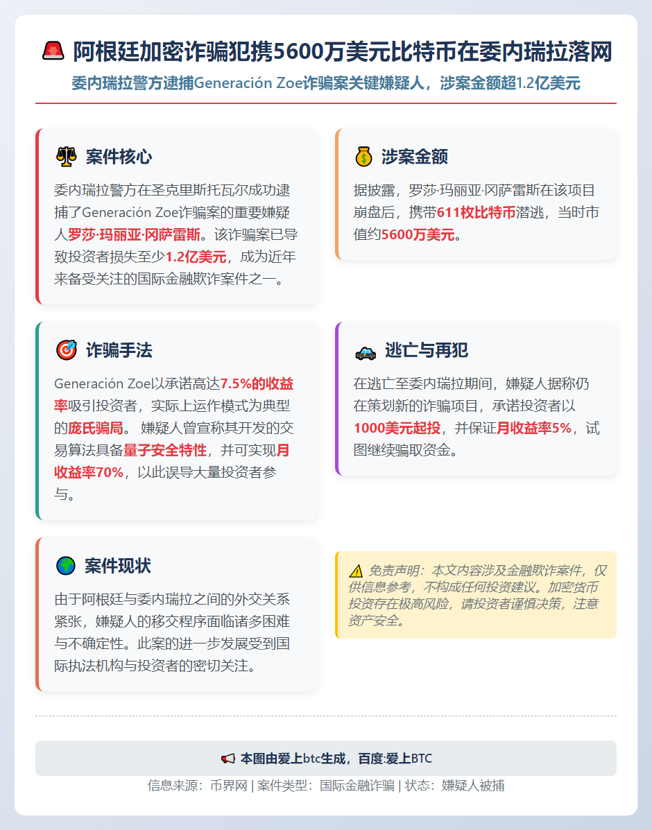 阿根廷加密诈骗犯携5600万美元比特币在委内瑞拉落网