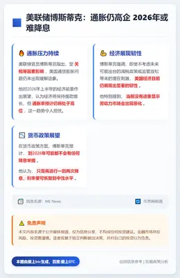 美联储博斯蒂克：通胀仍高企 2026年或难降息